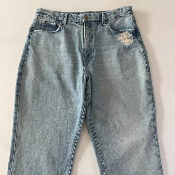Good American Mom Jeans Women's Sz 10 / 30 High Waist Distressed Light Wash Blue - Picture 3 of 16